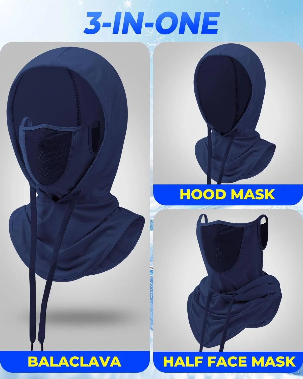 3-in-1 Cooling Breathable Balaclava Face Mask with Nose Mesh Sun UV Protection Hood Full Head Cover Men Women Hiking Outdoor