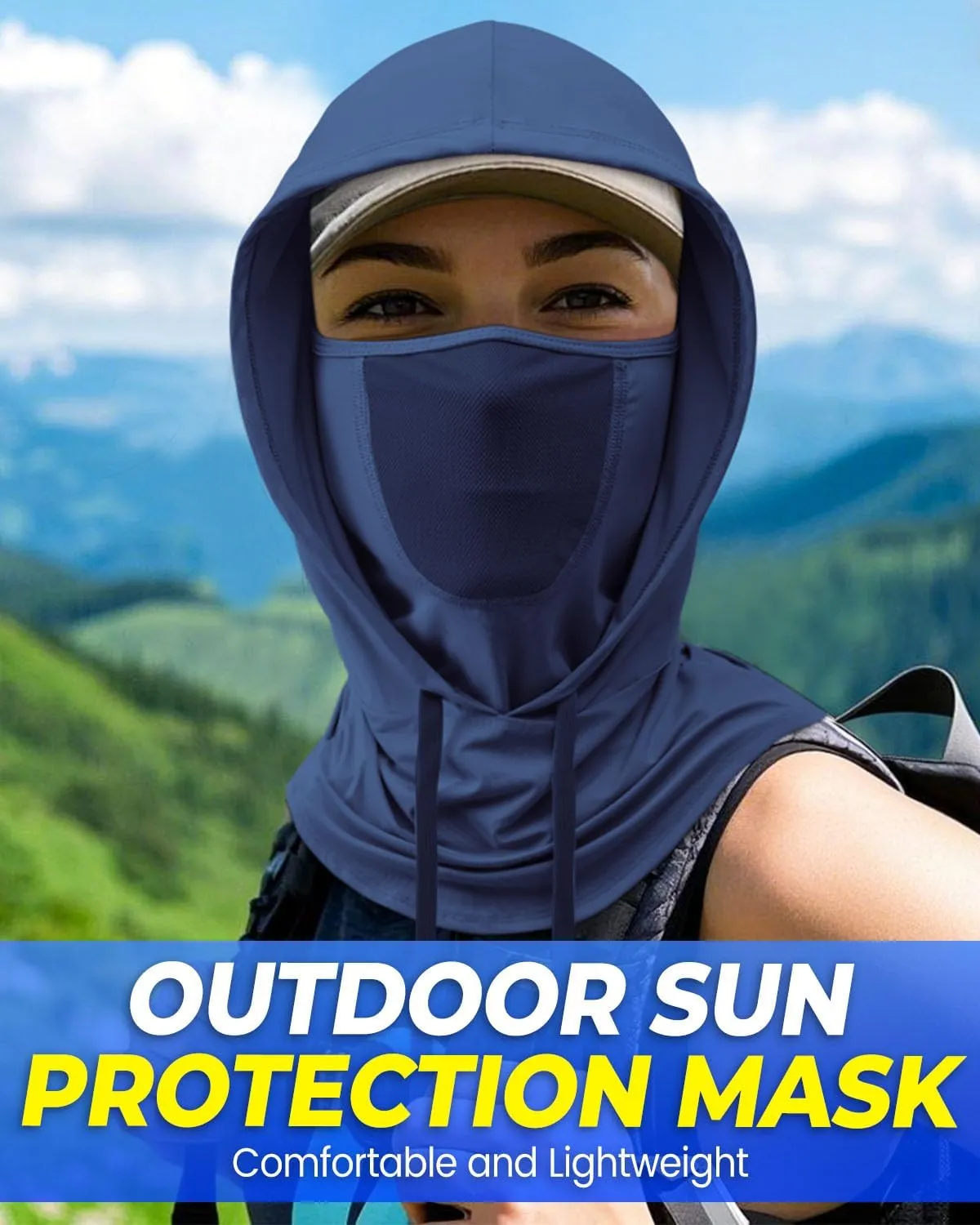 3-in-1 Cooling Breathable Balaclava Face Mask with Nose Mesh Sun UV Protection Hood Full Head Cover Men Women Hiking Outdoor
