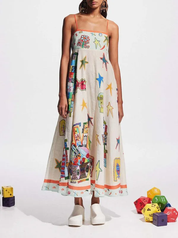 Bella's Graffiti Print Camisole Swing Maxi Dress