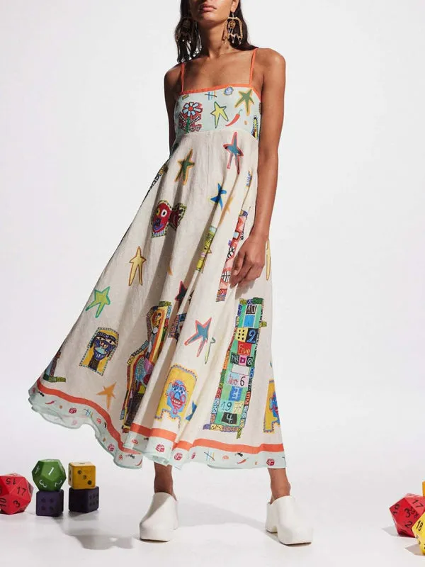 Bella's Graffiti Print Camisole Swing Maxi Dress
