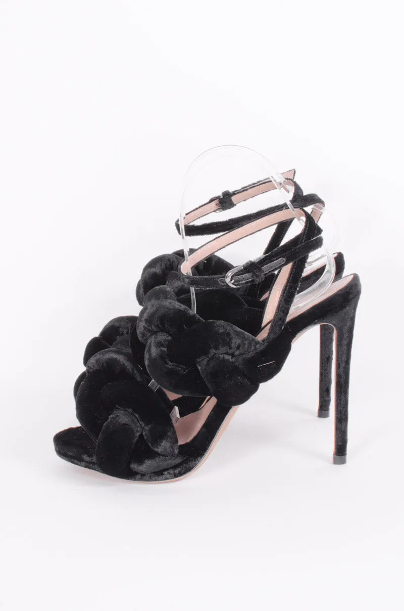 BRAIDED VELVET HEELS