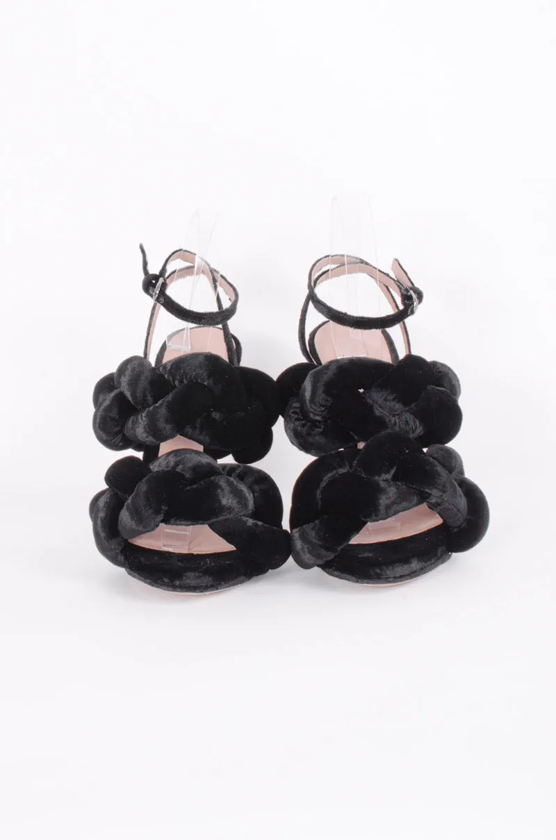 BRAIDED VELVET HEELS