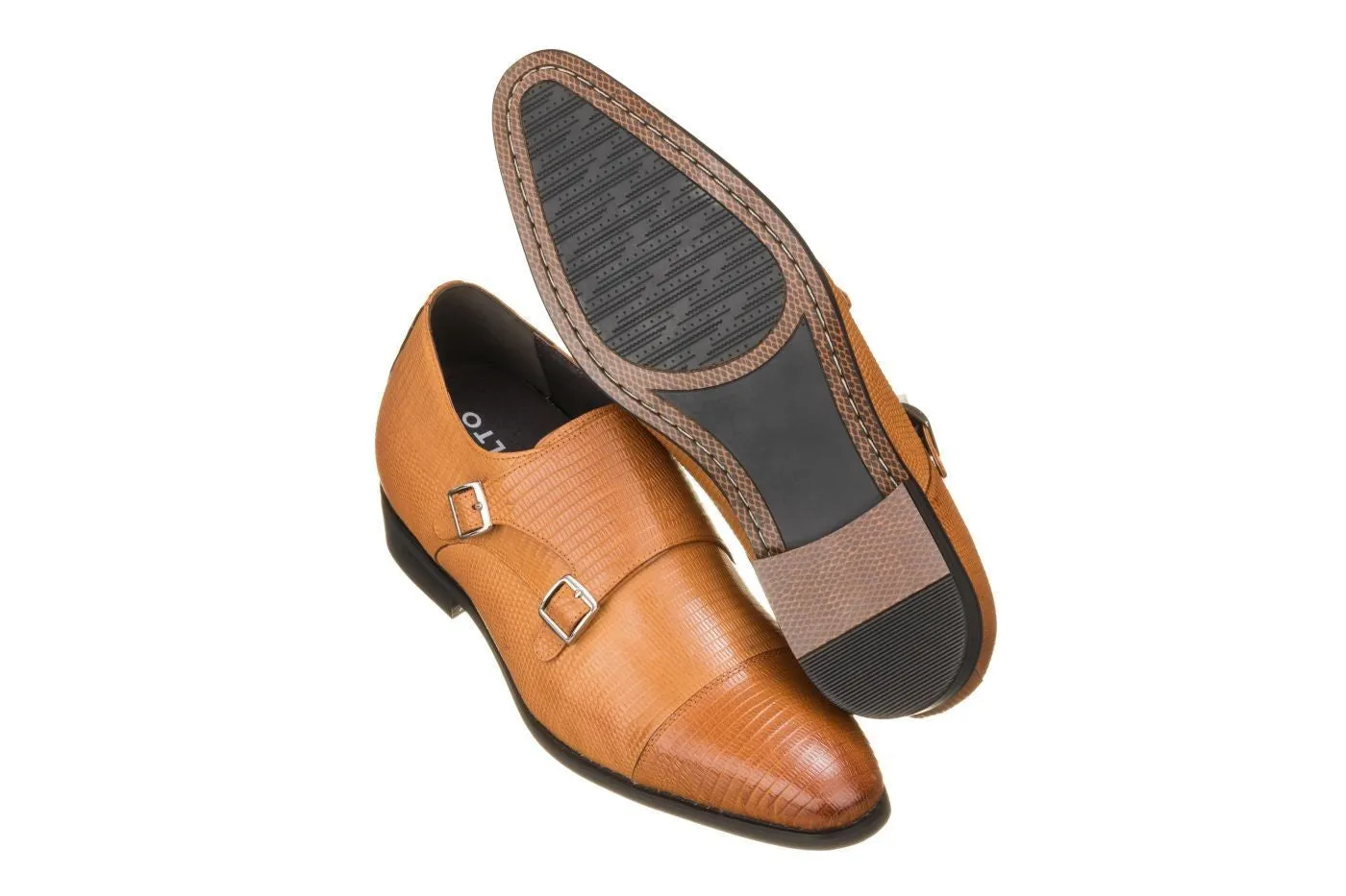 CALTO - K3115 - 2.8 Inches Taller (Brown) - Dual Monk Strap