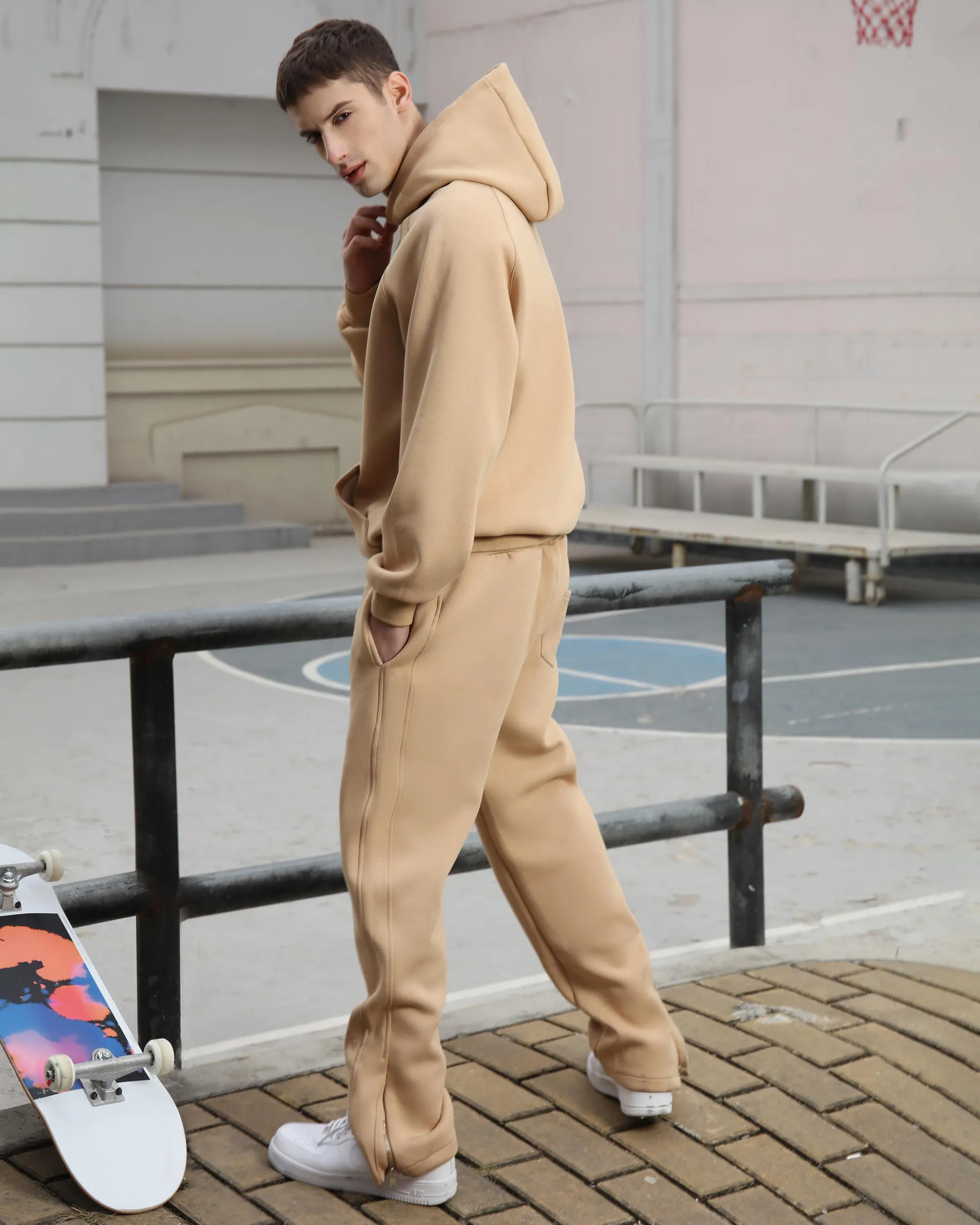 Casual Hoodie and Sweatpants Two Pieces Khaki-Mexico Local Delivery