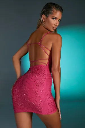 Embellished Multi Strap Mini Dress in Pink