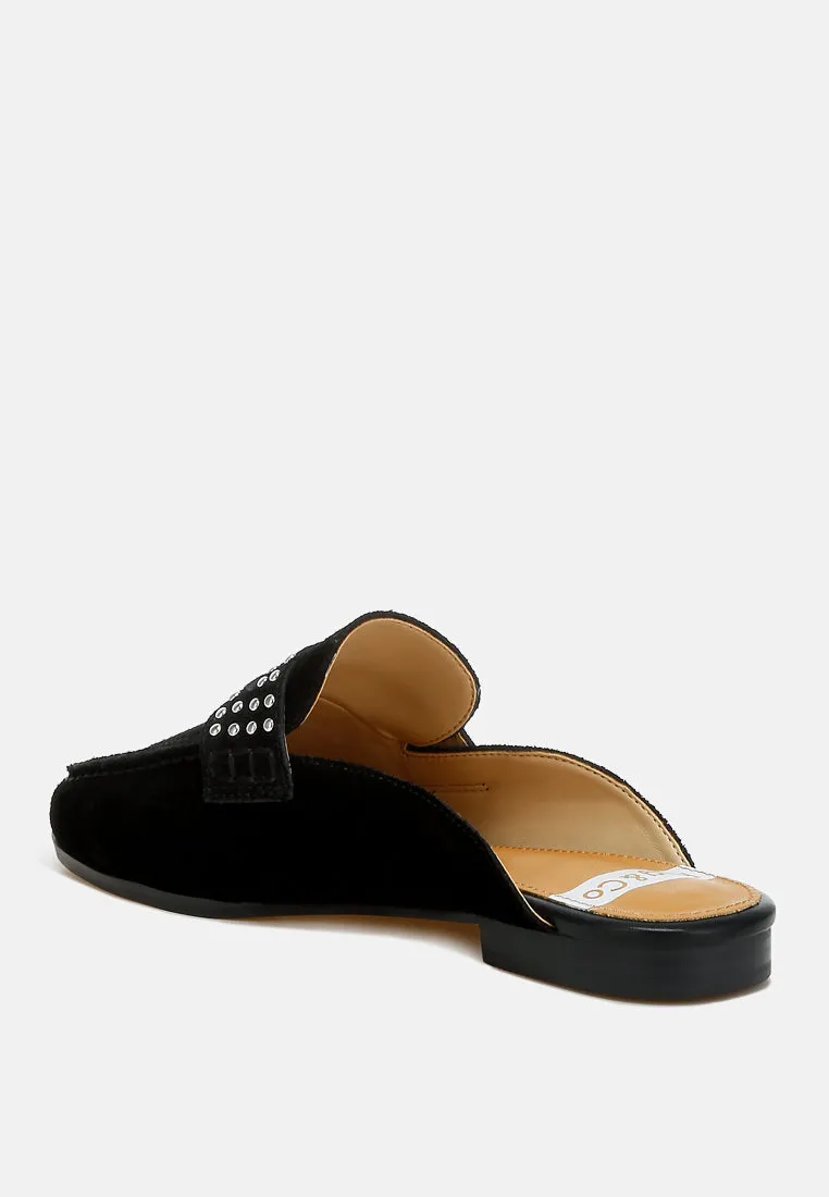 Eve Park Stud Embellished Penny Strap Mules