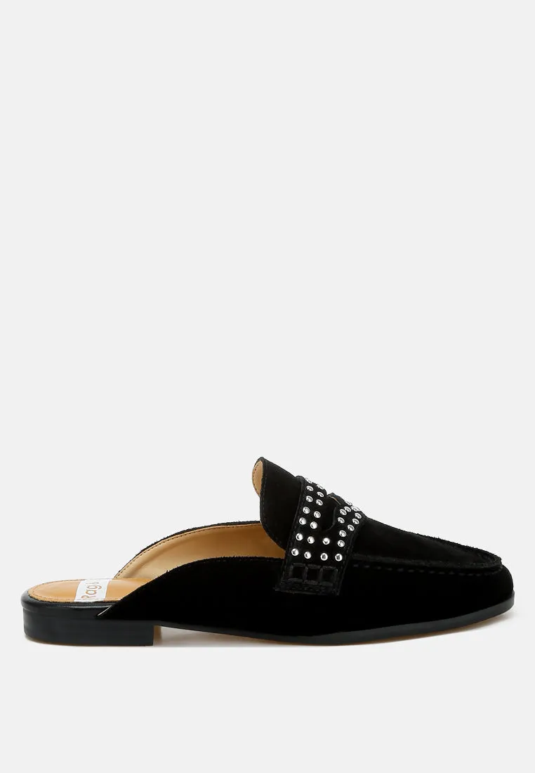 Eve Park Stud Embellished Penny Strap Mules
