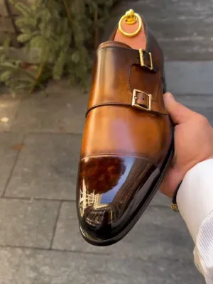 Genuine Leather Double Buckle Monk Shoes