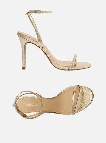 Golden Sandal Snake High Heel Thin Minimal
