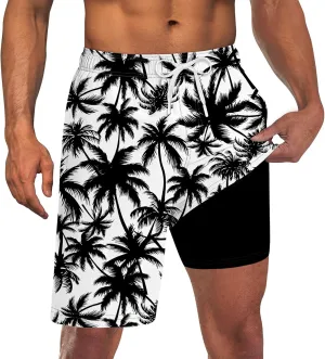Goodstoworld Men's Funny Swim Trunks with Compression Liner 2 in 1 Quick-Dry 9" Stretch Shorts with Three Pockets