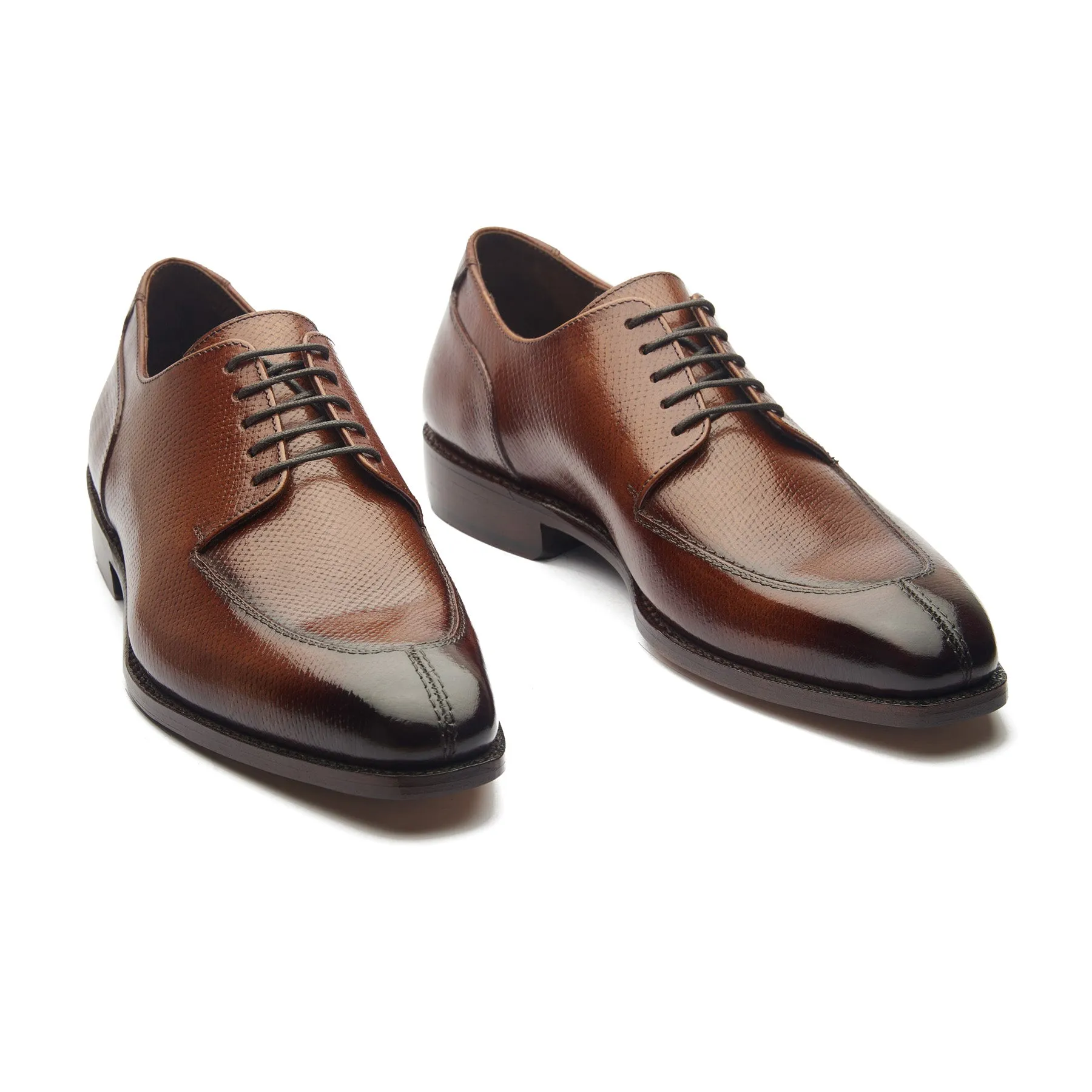 Ingrid-X, Split Toe Blucher Derby - Cognac Hatch Grain | Hand Welted Contemporary Classics