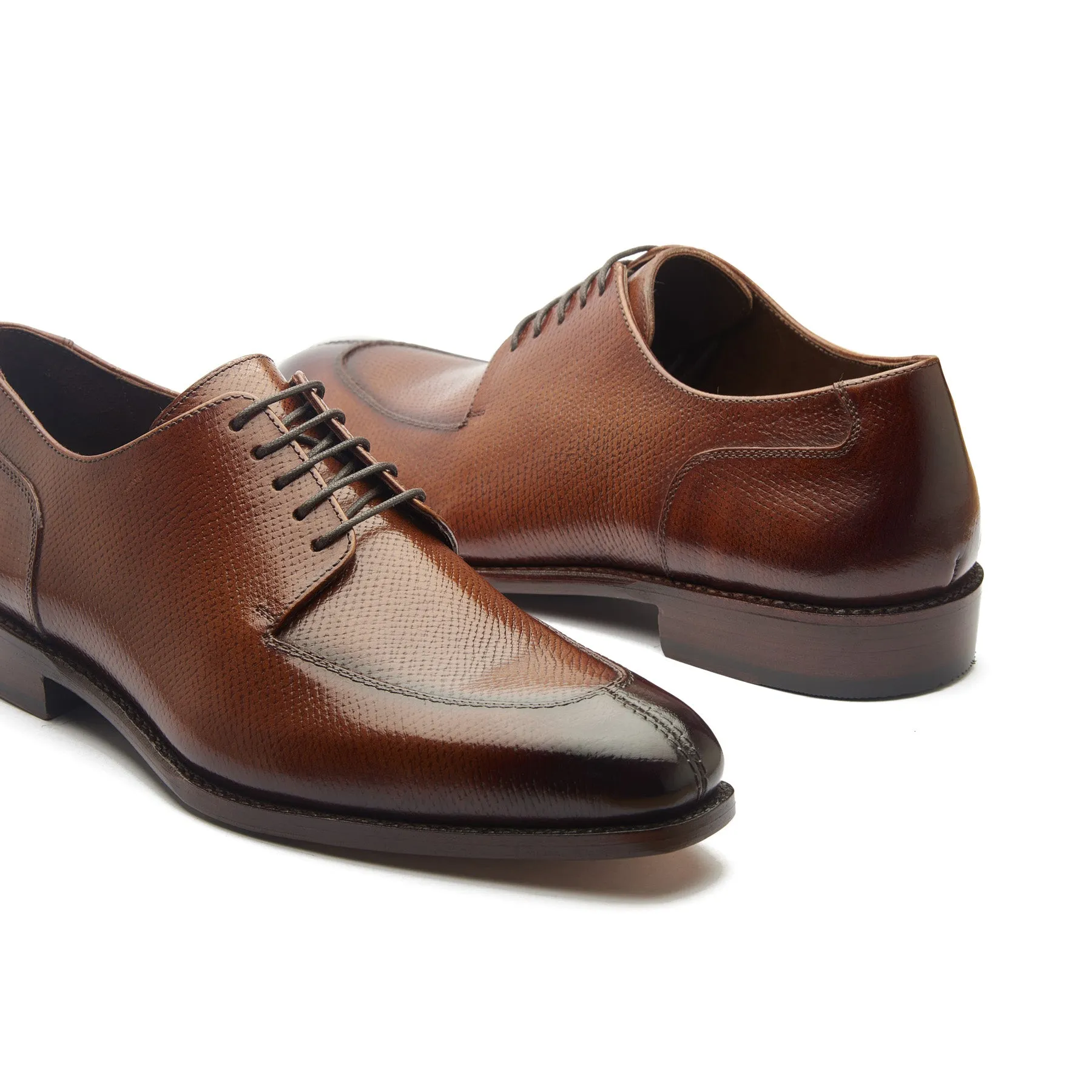 Ingrid-X, Split Toe Blucher Derby - Cognac Hatch Grain | Hand Welted Contemporary Classics