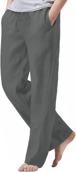 iWoo Linen Pants Men Casual 2025 Summer Beach Elastic Drawstring Waist Yoga Pants Travel Baggy Work Pant Pajama