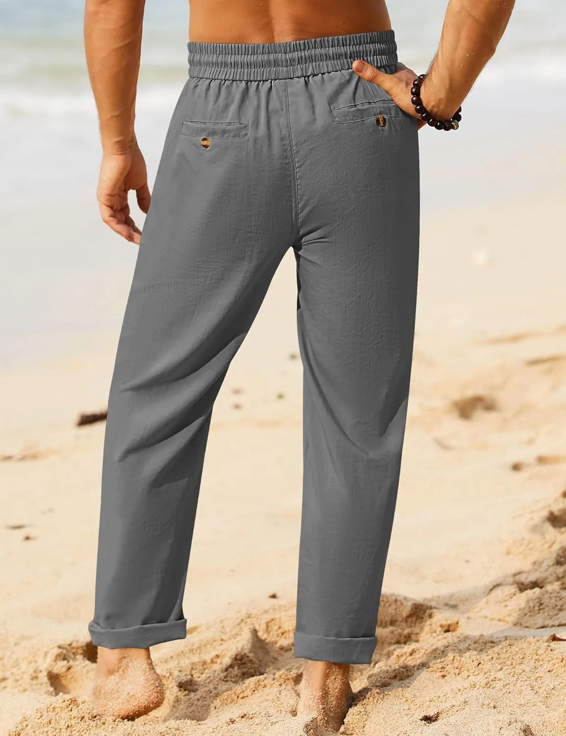 iWoo Linen Pants Men Casual 2025 Summer Beach Elastic Drawstring Waist Yoga Pants Travel Baggy Work Pant Pajama