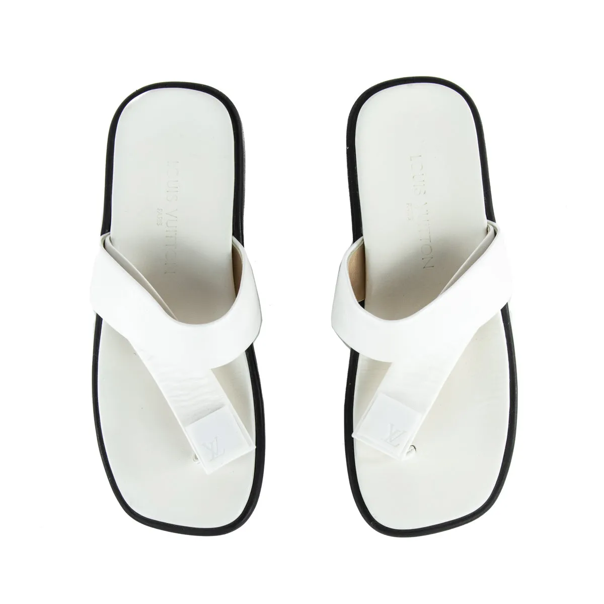 Louis Vuitton White Leather Slide Sandals Size US 7.5 | EU 37.5