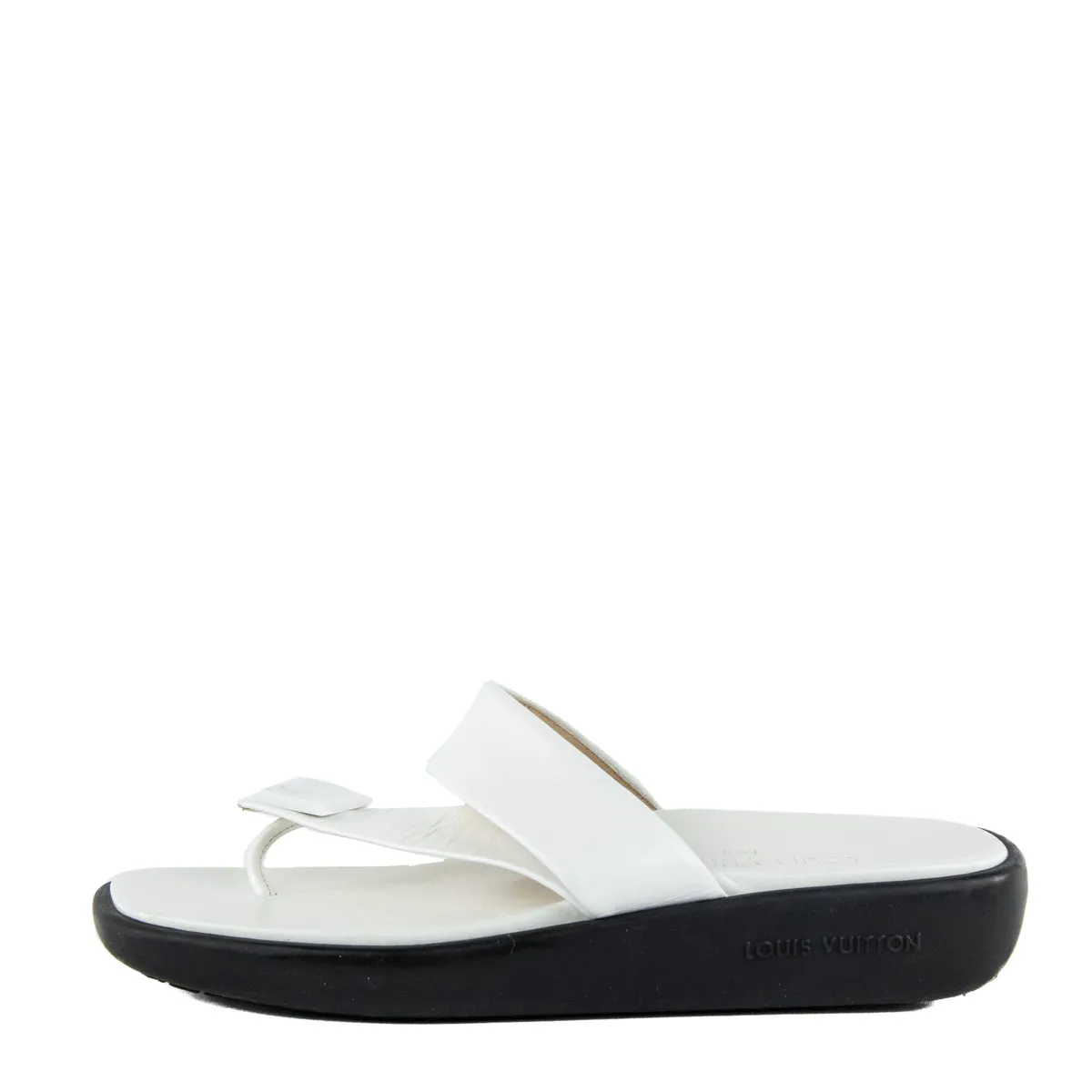 Louis Vuitton White Leather Slide Sandals Size US 7.5 | EU 37.5