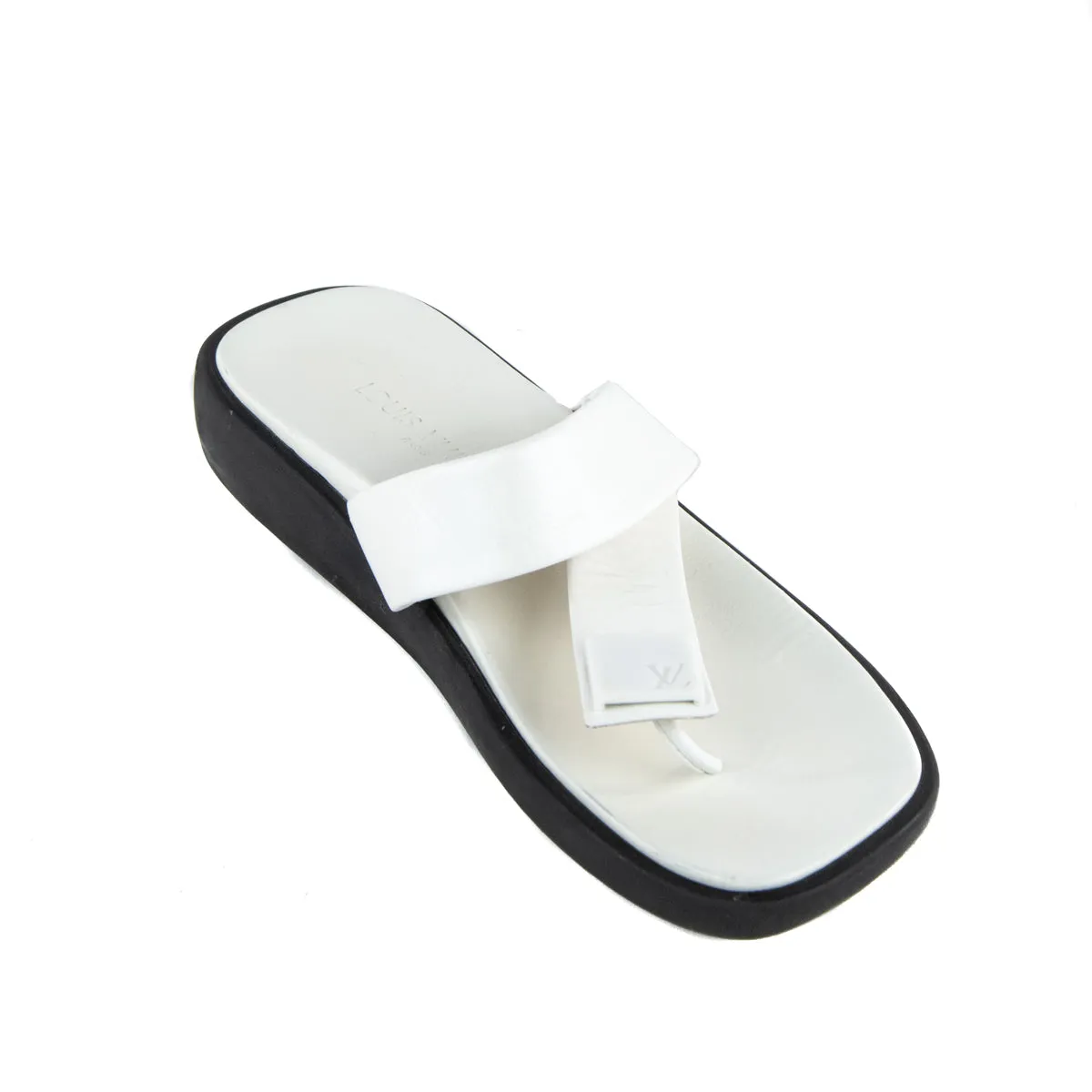Louis Vuitton White Leather Slide Sandals Size US 7.5 | EU 37.5