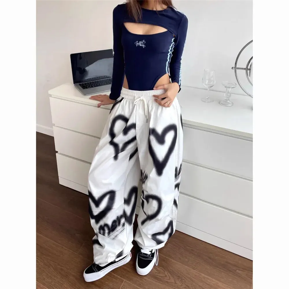 Love Graffiti Elastic High Waist Drawstring Sweatpants