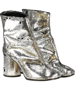 MAISON MARGIELA Metallic Tabi Split-toe Crinkled Patent-leather Ankle Boots UK 2 EU 35 👠