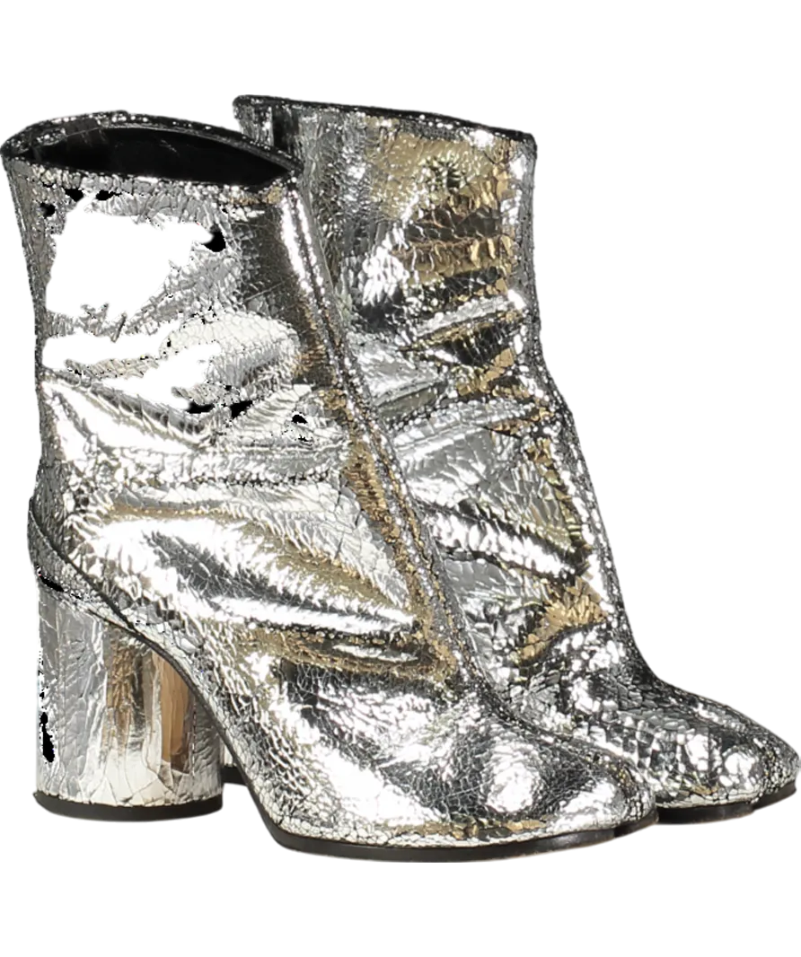 MAISON MARGIELA Metallic Tabi Split-toe Crinkled Patent-leather Ankle Boots UK 2 EU 35 👠