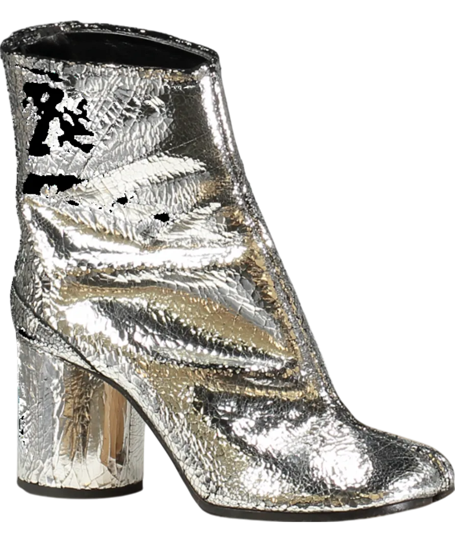 MAISON MARGIELA Metallic Tabi Split-toe Crinkled Patent-leather Ankle Boots UK 2 EU 35 👠