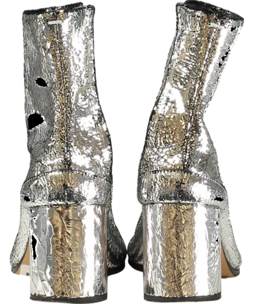 MAISON MARGIELA Metallic Tabi Split-toe Crinkled Patent-leather Ankle Boots UK 2 EU 35 👠