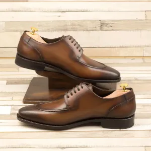 Men's Derby Split Toe Leather Shoes Goodyear Welt Wide Plus Size Brown 4307