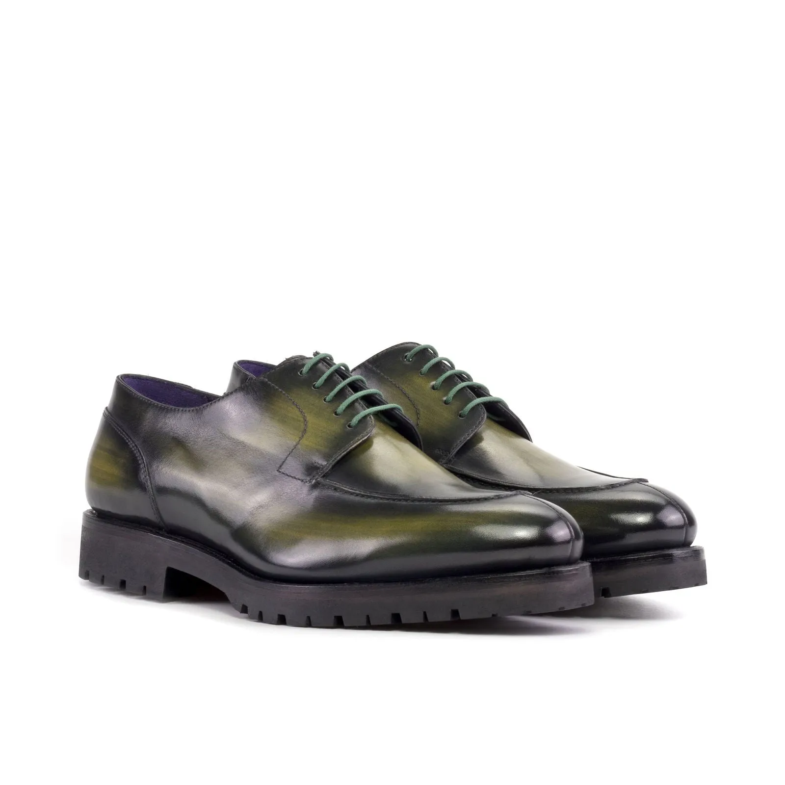 Men's Derby Split Toe Shoes Patina Goodyear Welt Wide Plus Size Green 5788