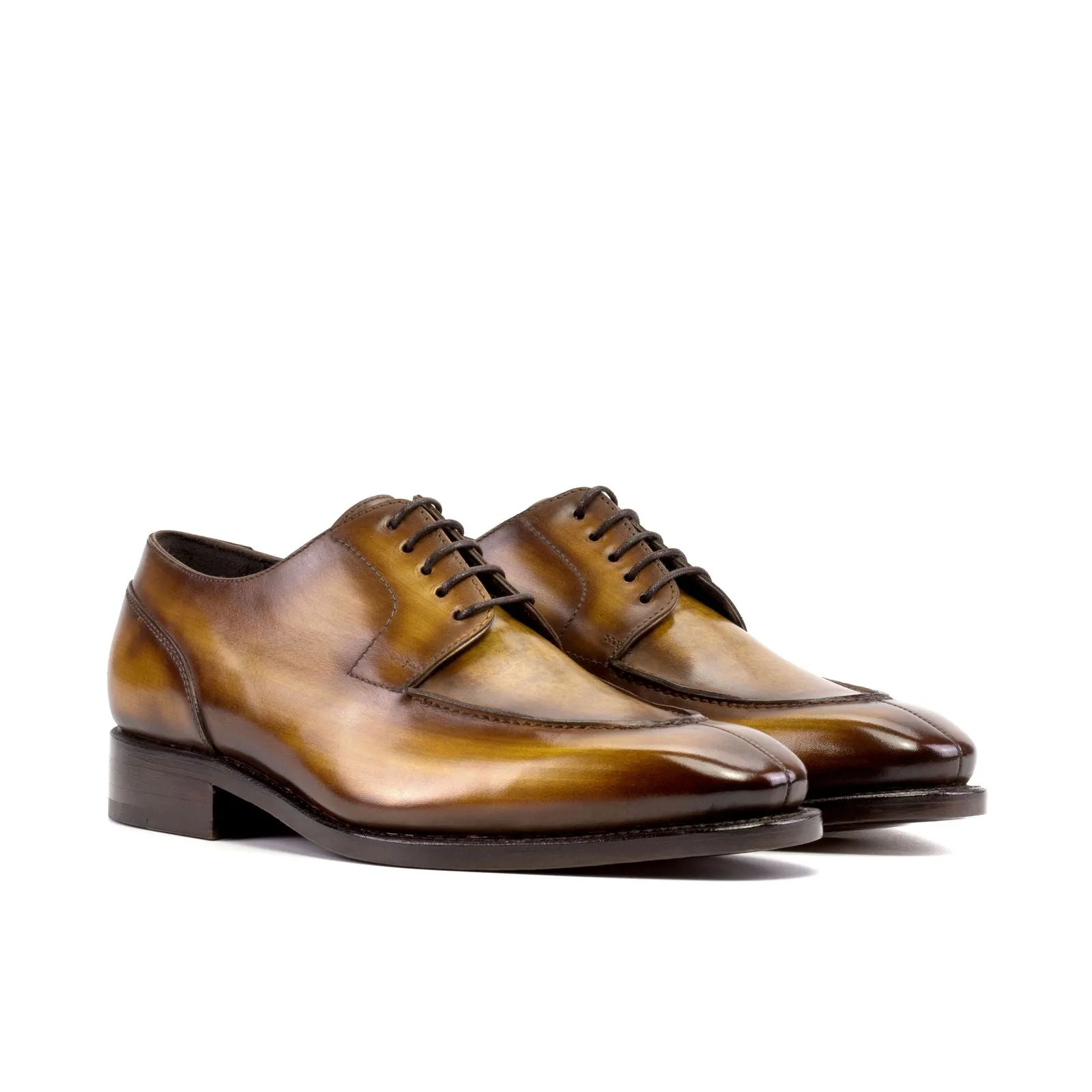 Men's Derby Split Toe Shoes Patina Leather Goodyear Welt Wide Plus Size Brown 5699