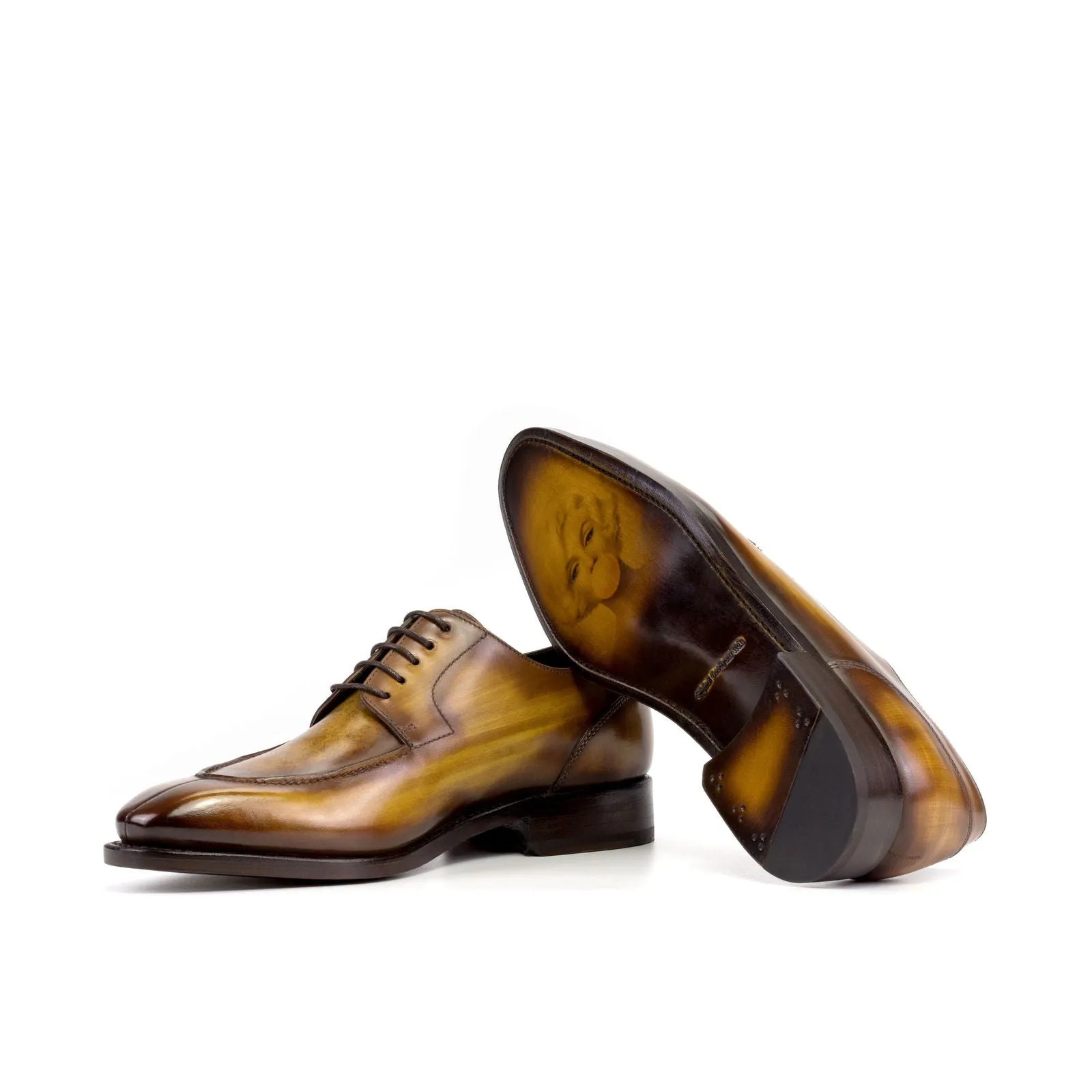 Men's Derby Split Toe Shoes Patina Leather Goodyear Welt Wide Plus Size Brown 5699
