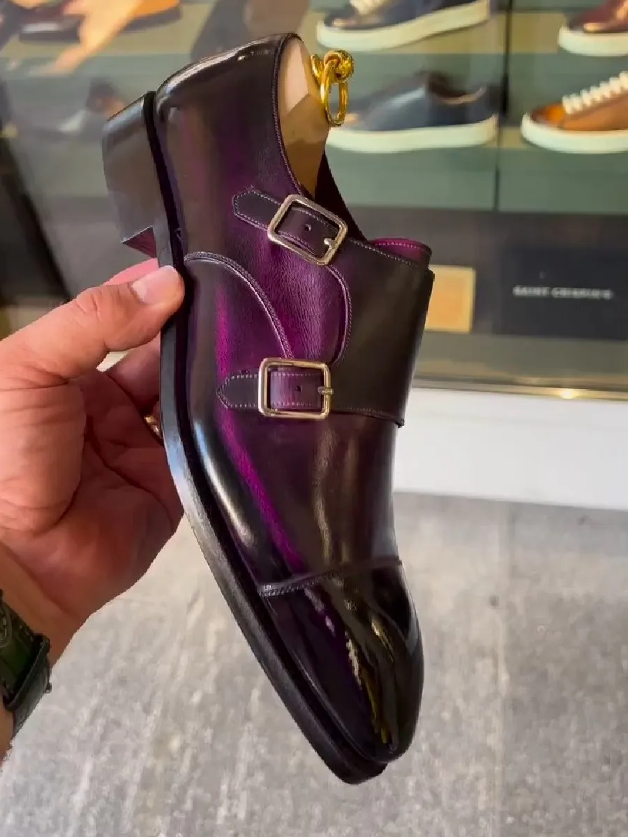 Men's Genuine Leather Three-joint Shoes Monk Buckle Shoes