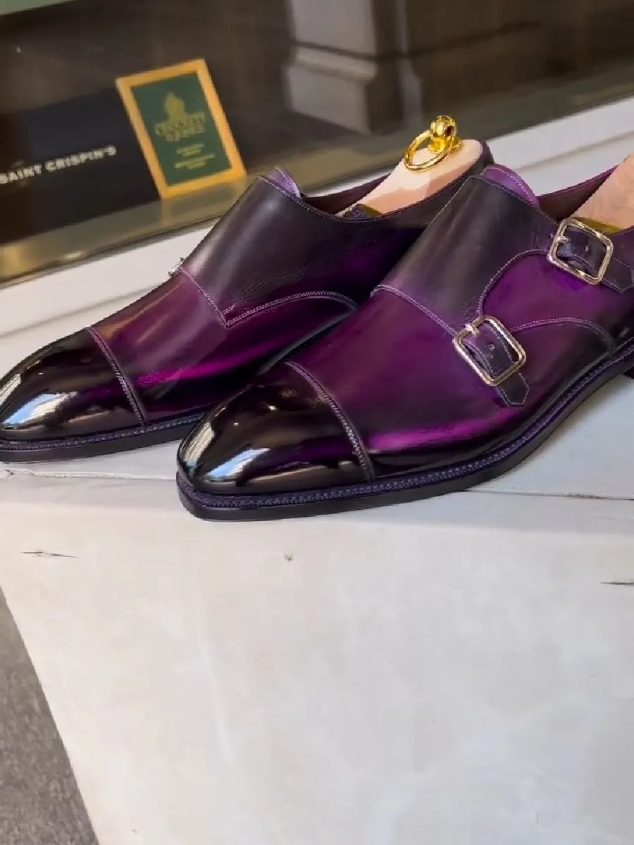 Men's Genuine Leather Three-joint Shoes Monk Buckle Shoes