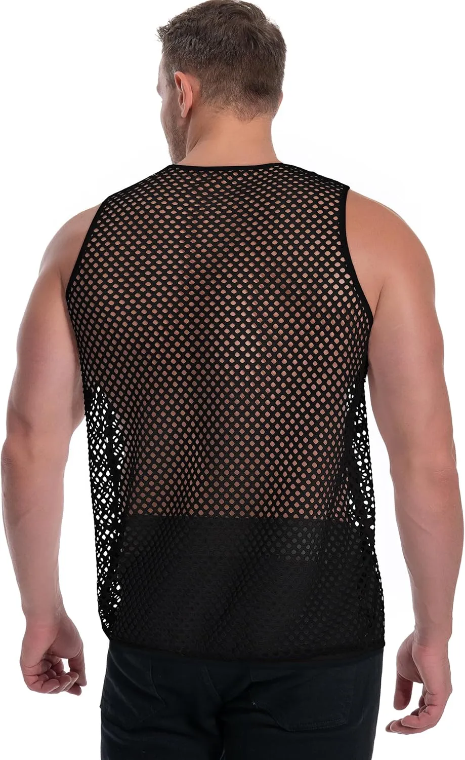 Men's Mesh Fishnet Muscle Top See Through Shirts Fitted Crew Neck Tee Clubwear