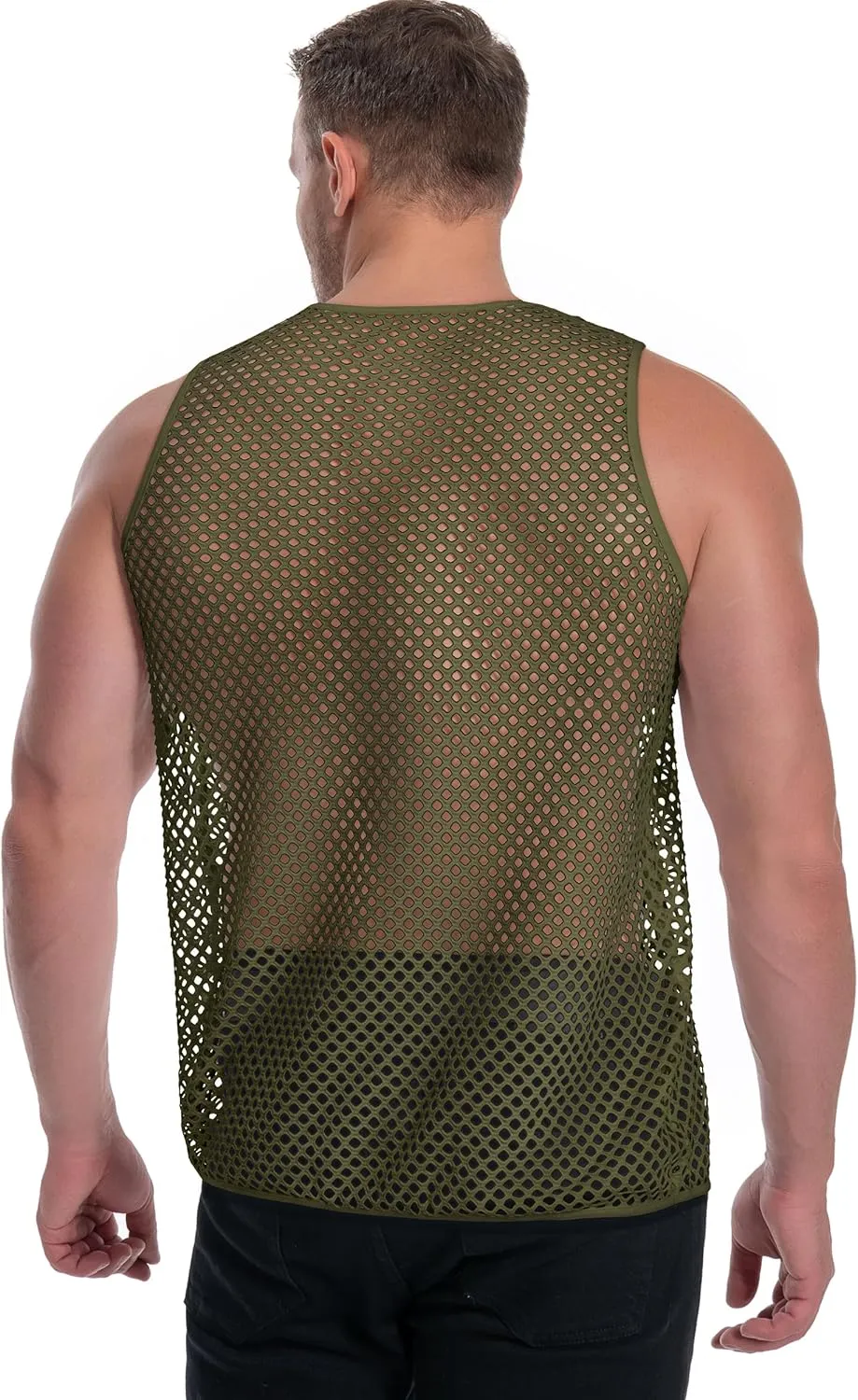 Men's Mesh Fishnet Muscle Top See Through Shirts Fitted Crew Neck Tee Clubwear
