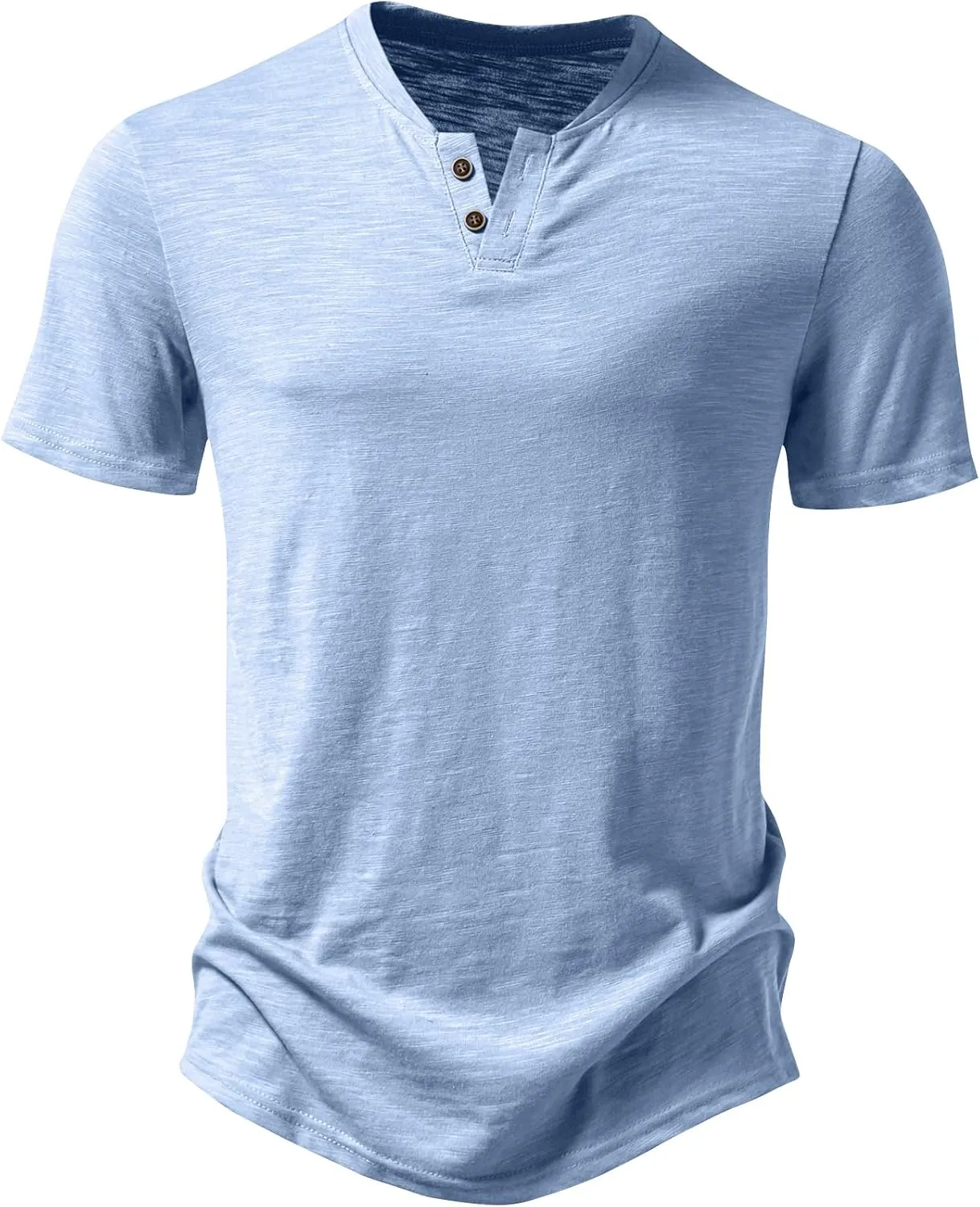Men's Stretchy Short Sleeve Henley T-Shirt Casual Cotton 2 Buttons Notch Neck Tee Shirts