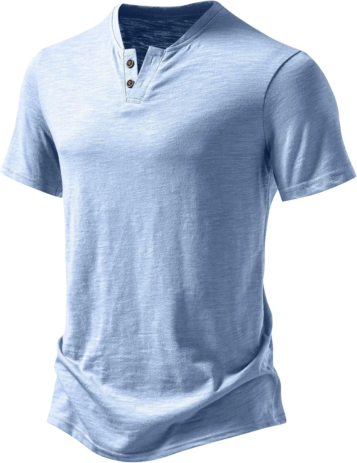Men's Stretchy Short Sleeve Henley T-Shirt Casual Cotton 2 Buttons Notch Neck Tee Shirts