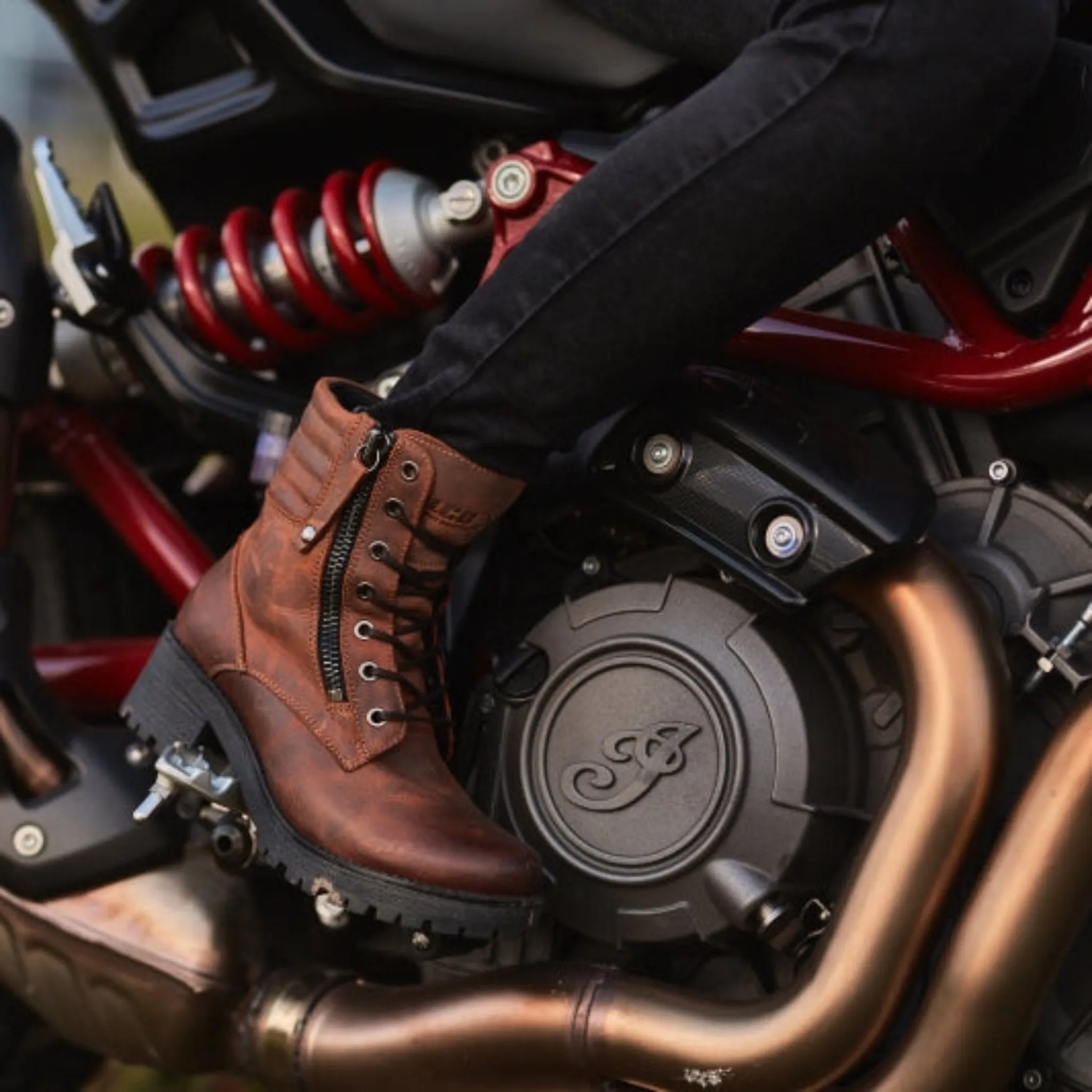 MISTY - Lady Leather Waterproof Motorcycle Boots - Brown