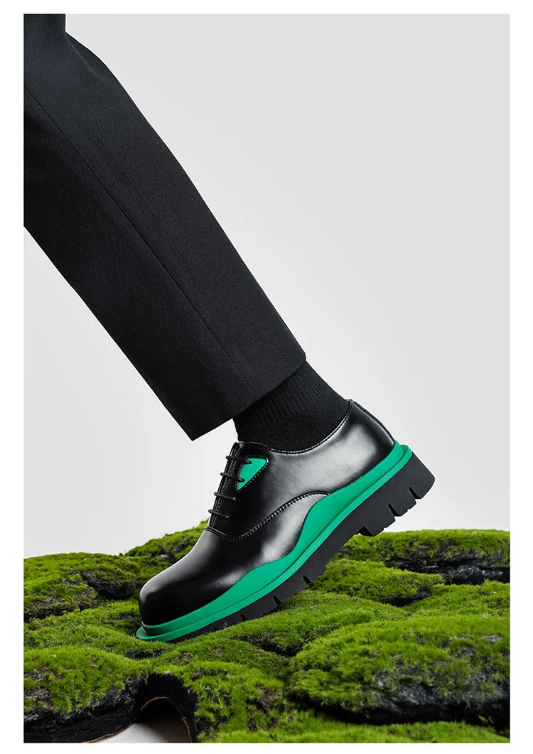Mixed Color Man Derby Shoes Round Toe Leather Platform Oxfords Male Formal Dress Shoes Lace Up Mens Designer Flats