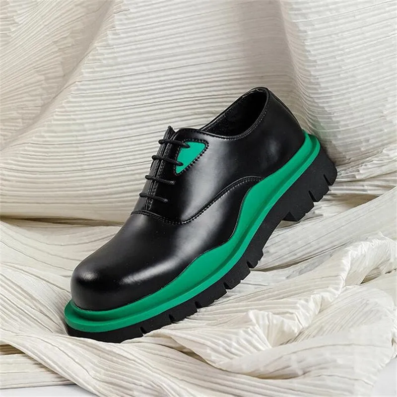 Mixed Color Man Derby Shoes Round Toe Leather Platform Oxfords Male Formal Dress Shoes Lace Up Mens Designer Flats