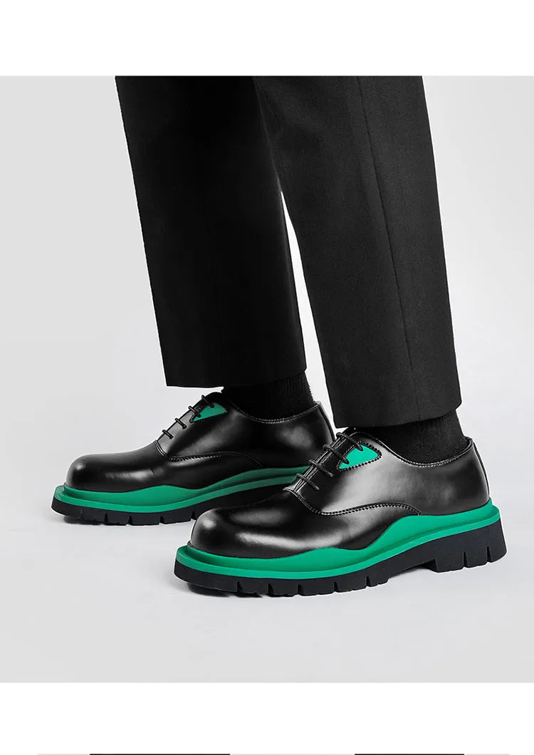 Mixed Color Man Derby Shoes Round Toe Leather Platform Oxfords Male Formal Dress Shoes Lace Up Mens Designer Flats