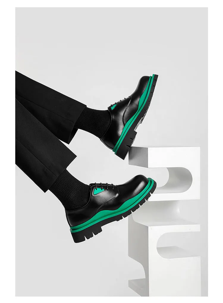 Mixed Color Man Derby Shoes Round Toe Leather Platform Oxfords Male Formal Dress Shoes Lace Up Mens Designer Flats