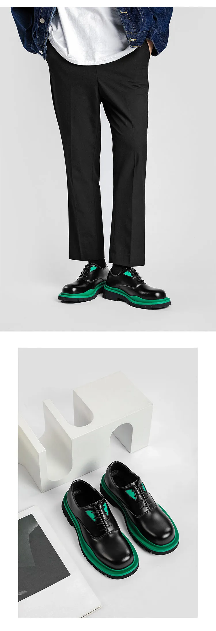 Mixed Color Man Derby Shoes Round Toe Leather Platform Oxfords Male Formal Dress Shoes Lace Up Mens Designer Flats