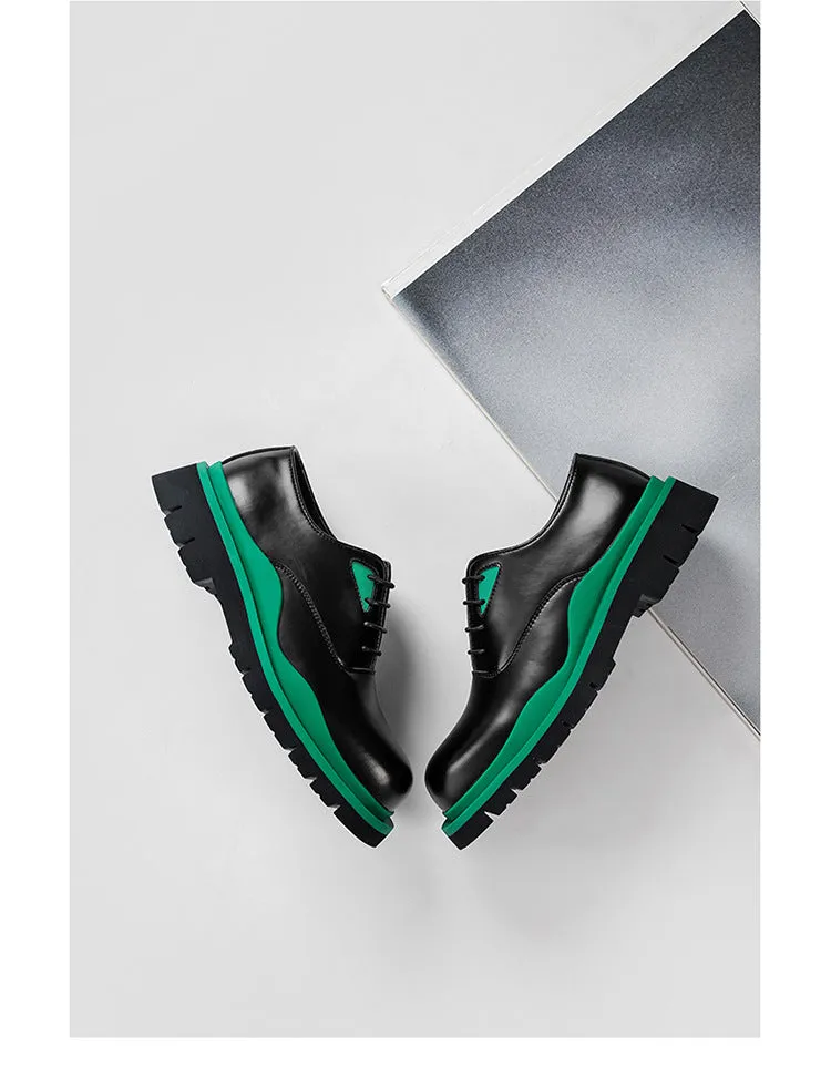 Mixed Color Man Derby Shoes Round Toe Leather Platform Oxfords Male Formal Dress Shoes Lace Up Mens Designer Flats