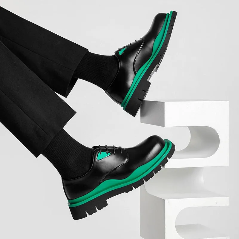 Mixed Color Man Derby Shoes Round Toe Leather Platform Oxfords Male Formal Dress Shoes Lace Up Mens Designer Flats