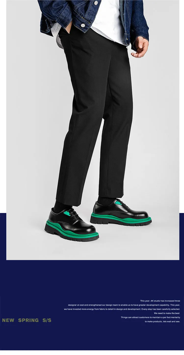 Mixed Color Man Derby Shoes Round Toe Leather Platform Oxfords Male Formal Dress Shoes Lace Up Mens Designer Flats