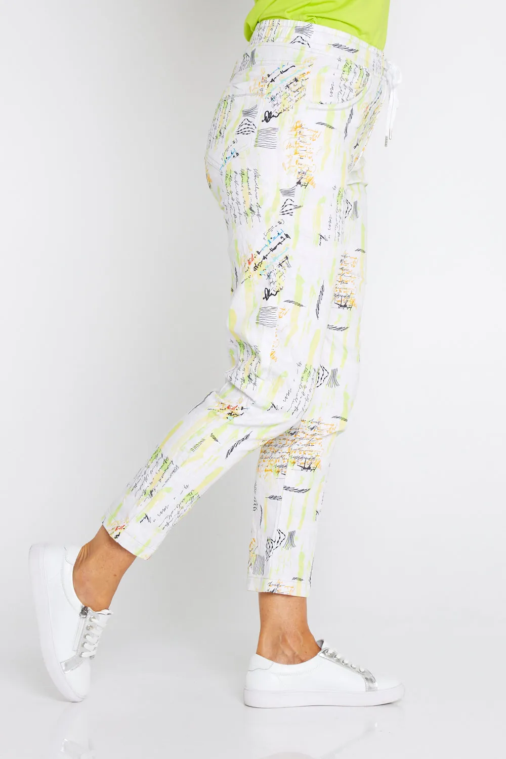 Printed Crushed Drawstring Pants - Neon Graffiti