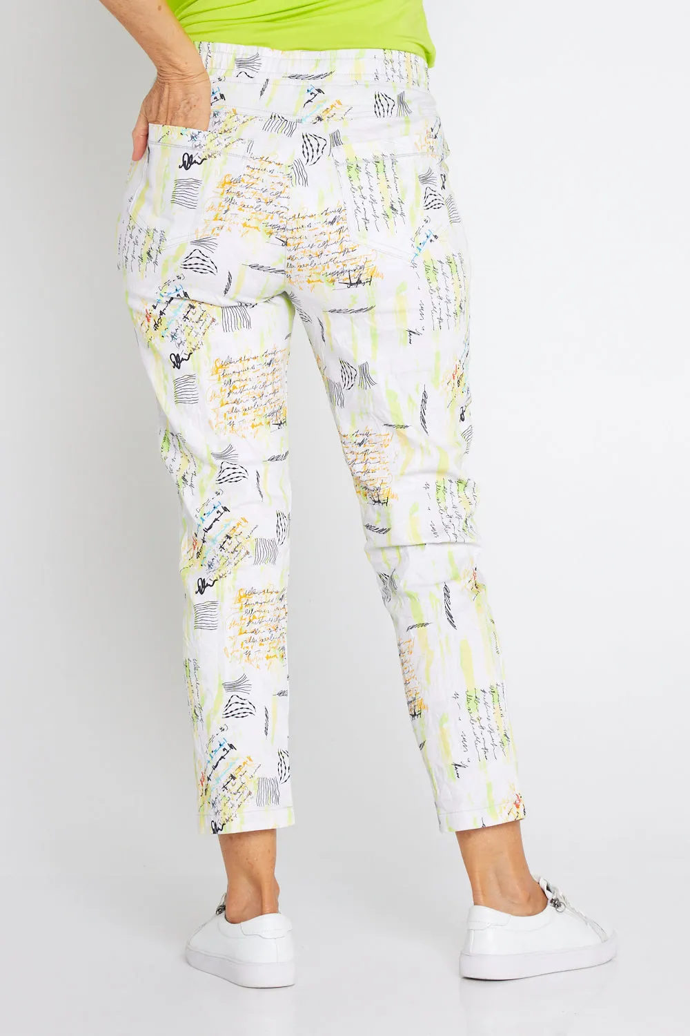 Printed Crushed Drawstring Pants - Neon Graffiti
