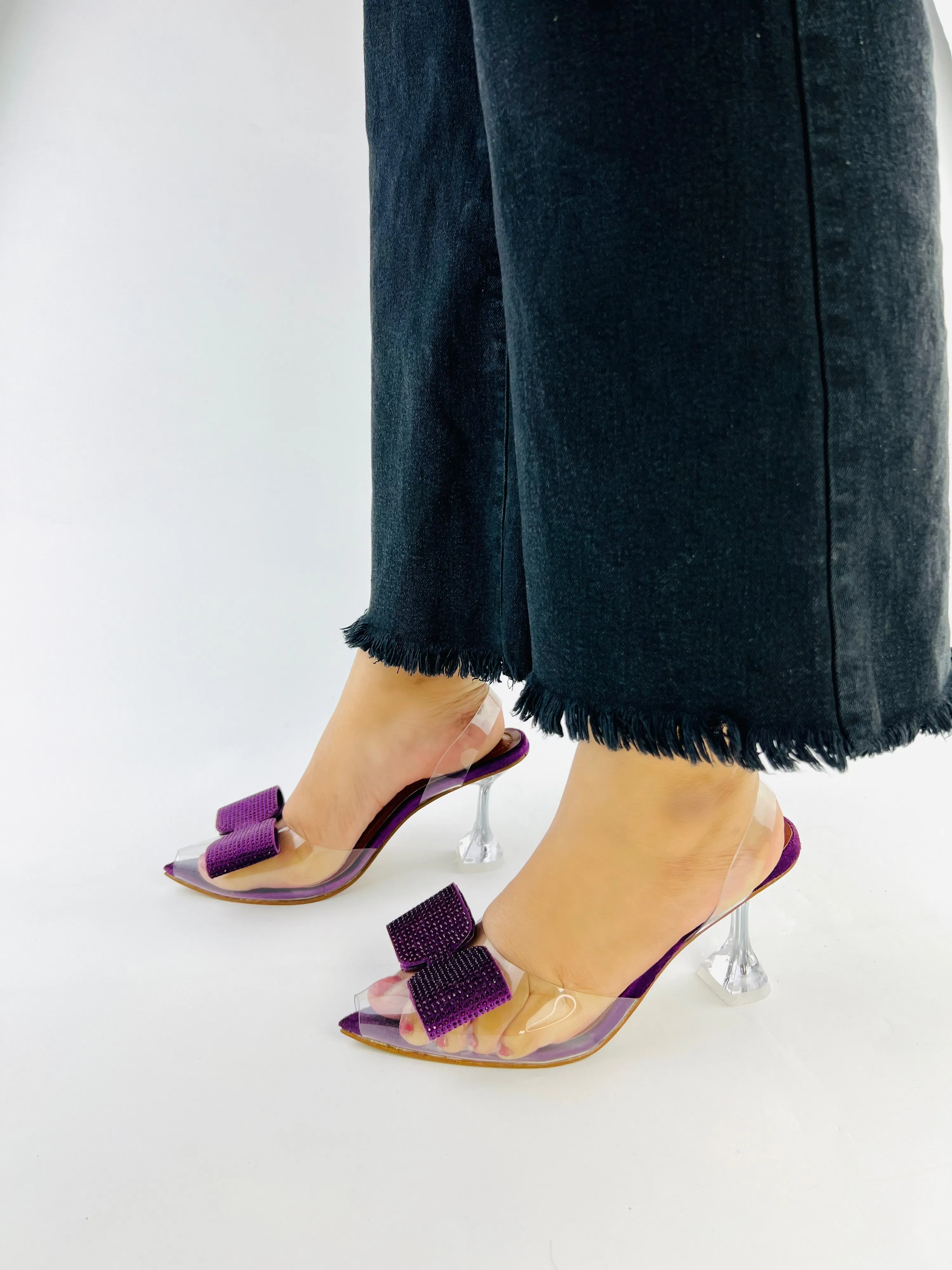 Purple Romeo Rhinestone Embellished Bow Slingback Heel