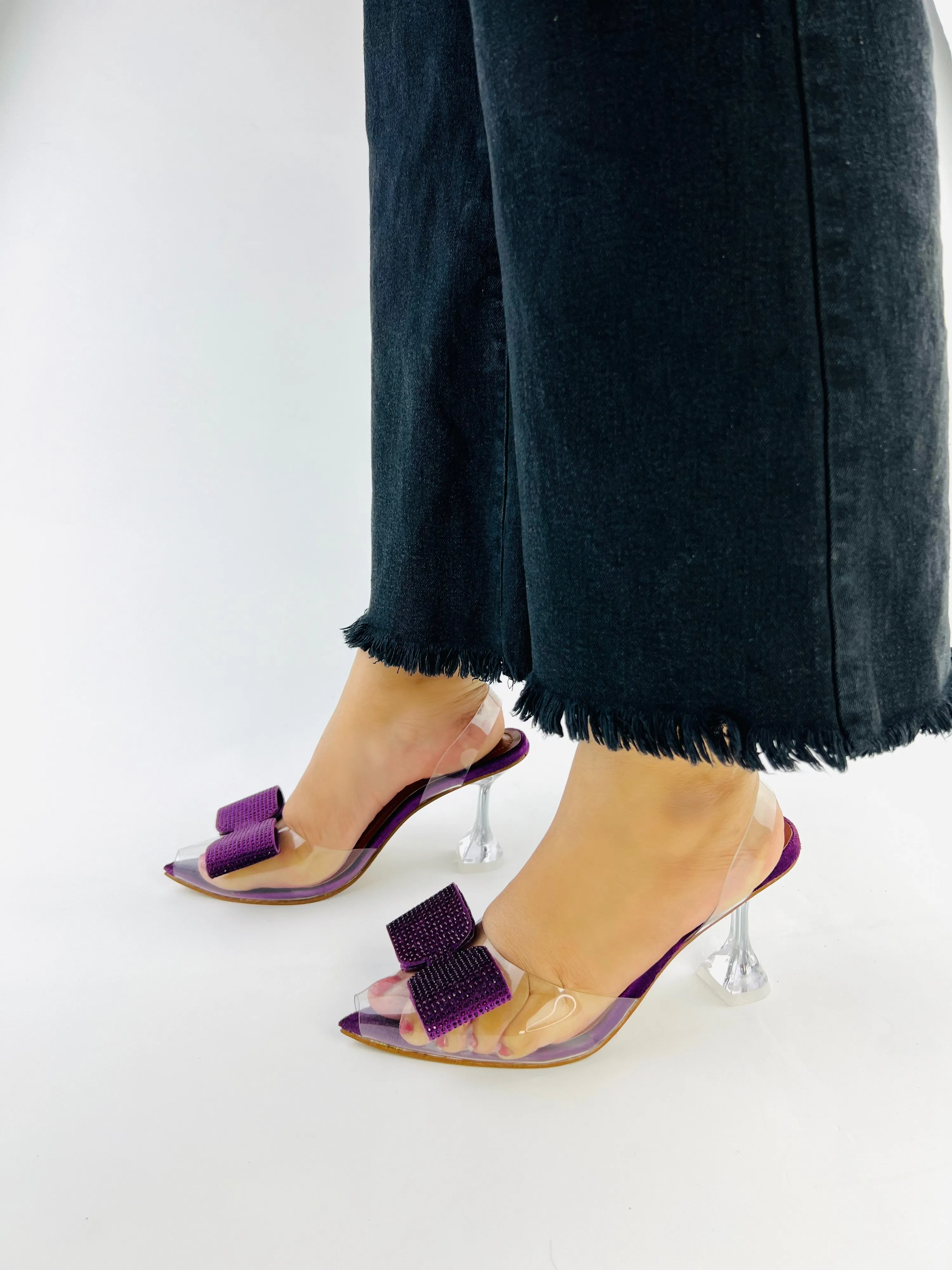 Purple Romeo Rhinestone Embellished Bow Slingback Heel
