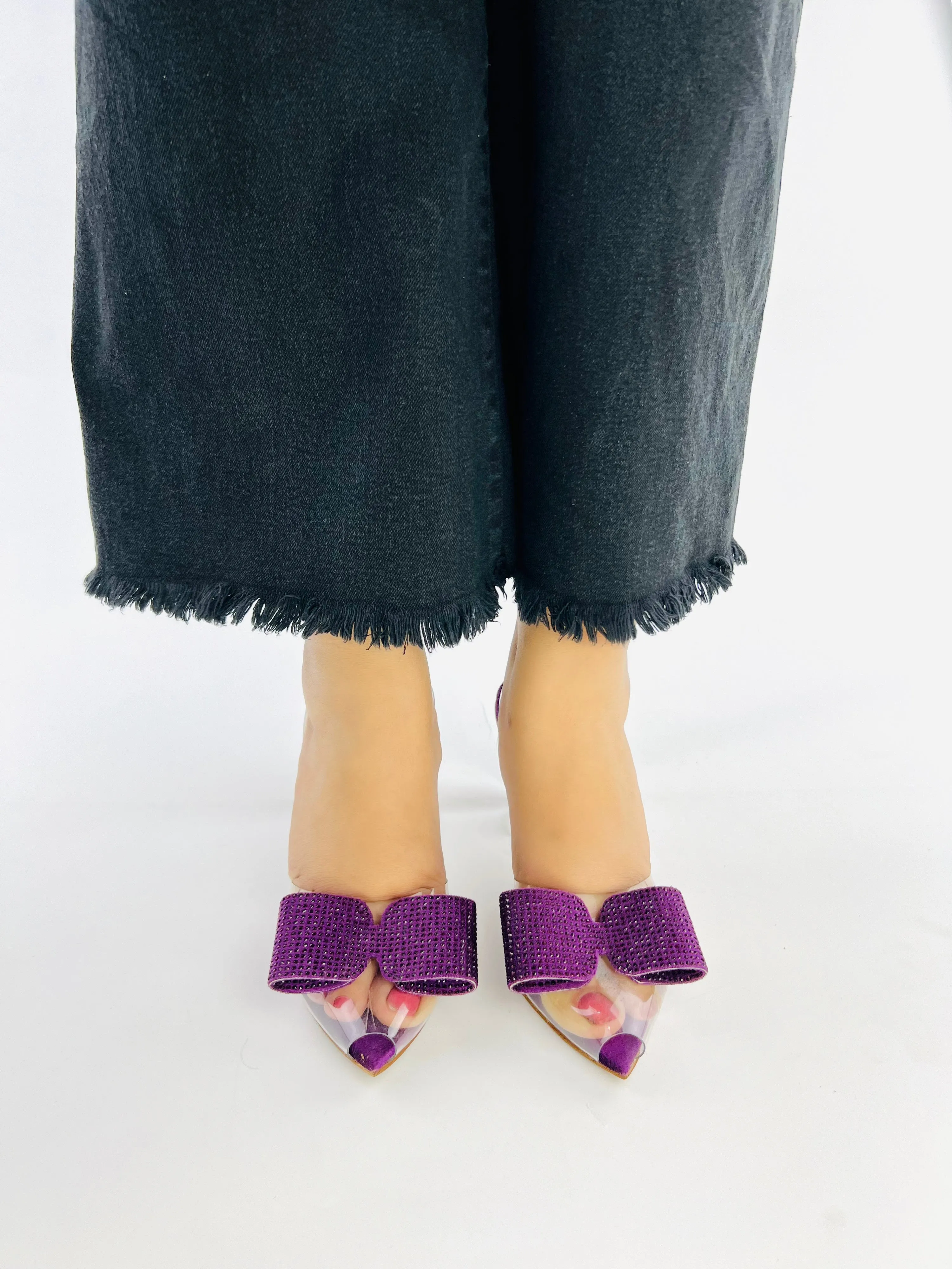 Purple Romeo Rhinestone Embellished Bow Slingback Heel